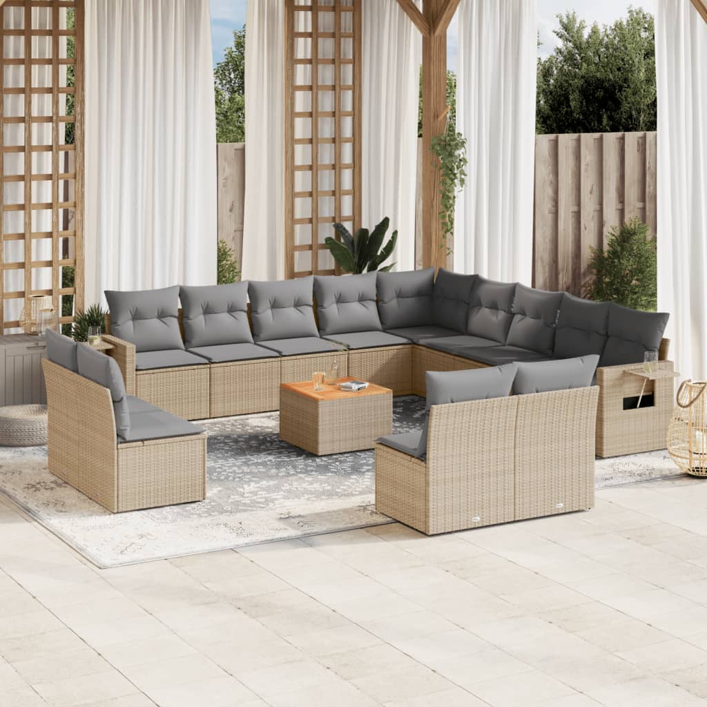 vidaXL 14-delige Loungeset met kussens poly rattan gemengd beige