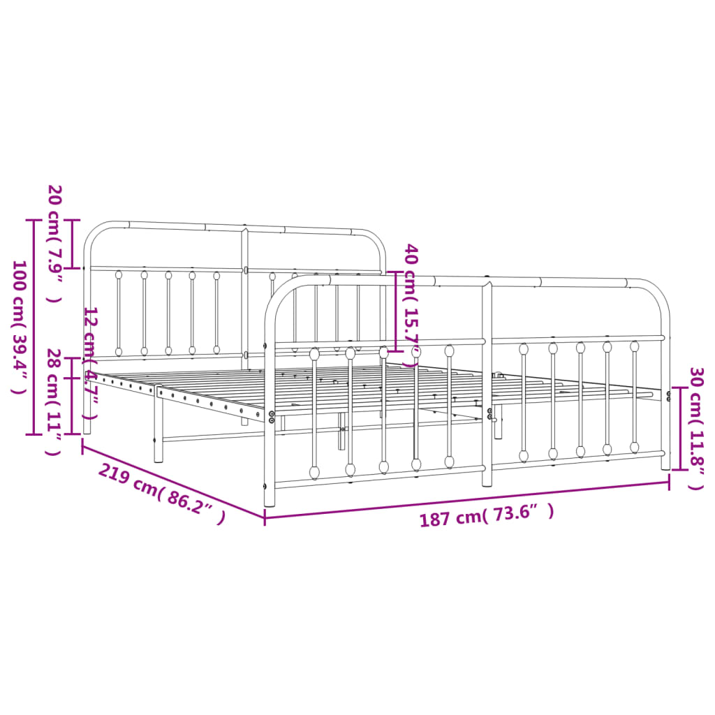 vidaXL Bedframe met hoofd- en voeteneinde metaal wit 183x213 cm