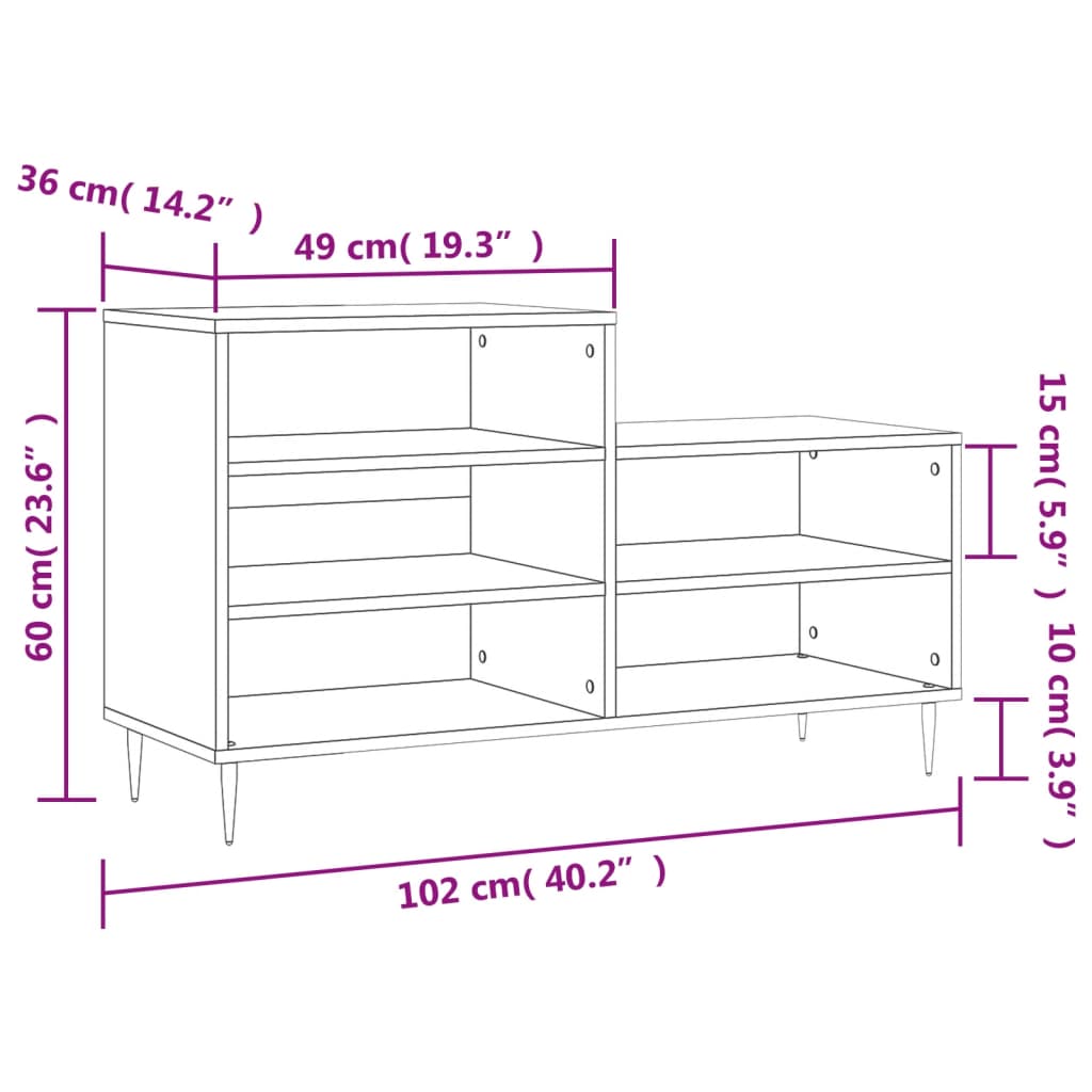 vidaXL Schoenenkast 102x36x60 cm bewerkt hout hoogglans wit