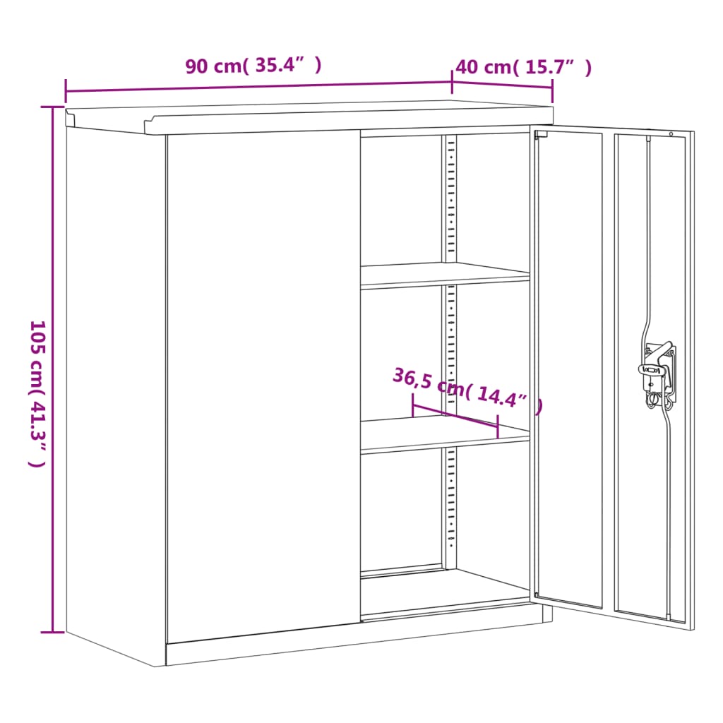 vidaXL Archiefkast 90x40x105 cm staal zwart