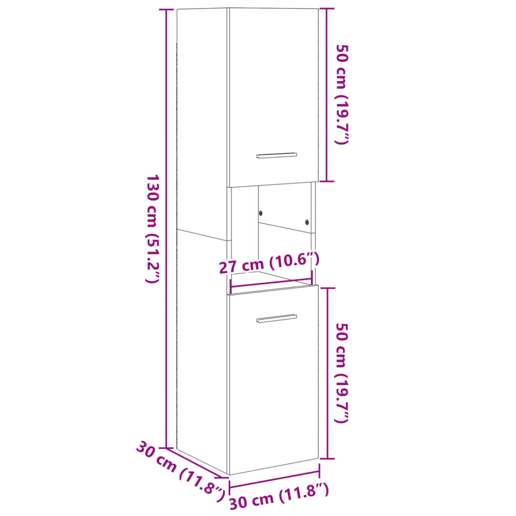 vidaXL Badkamerkast 30x30x130 cm spaanplaat sonoma eikenkleurig