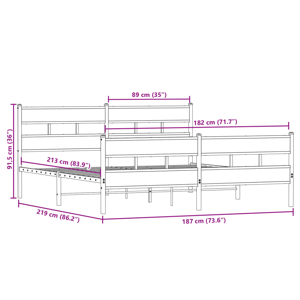 vidaXL Bedframe zonder matras metaal sonoma eikenkleurig 183x213 cm