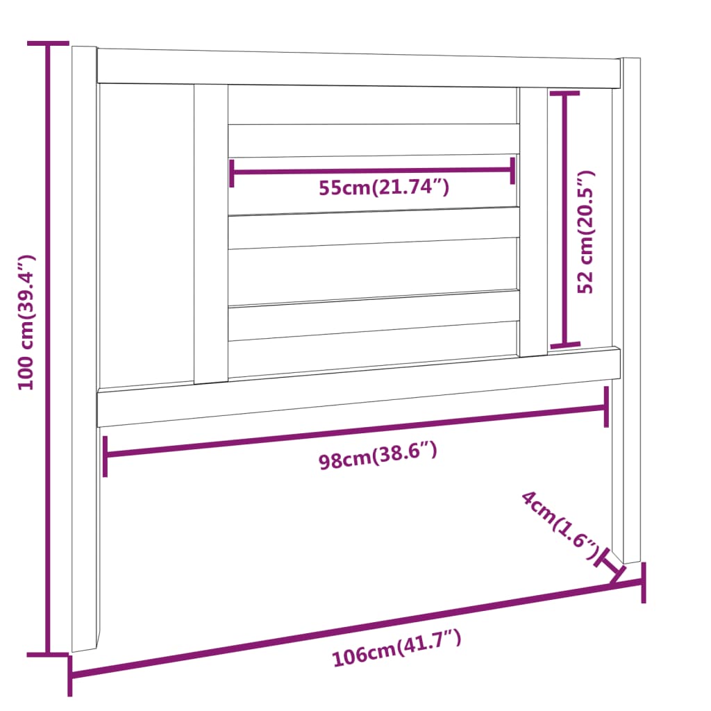 vidaXL Hoofdbord 106x4x100 cm massief grenenhout