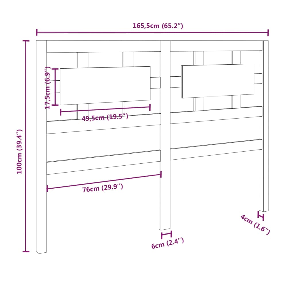 vidaXL Hoofdbord 165,5x4x100 cm massief grenenhout zwart