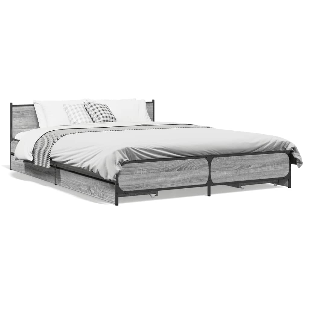 vidaXL Bedframe met lades bewerkt hout grijs sonoma eiken 135x190 cm