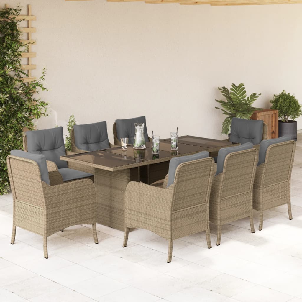 vidaXL 9-delige Tuinset met kussens poly rattan beige