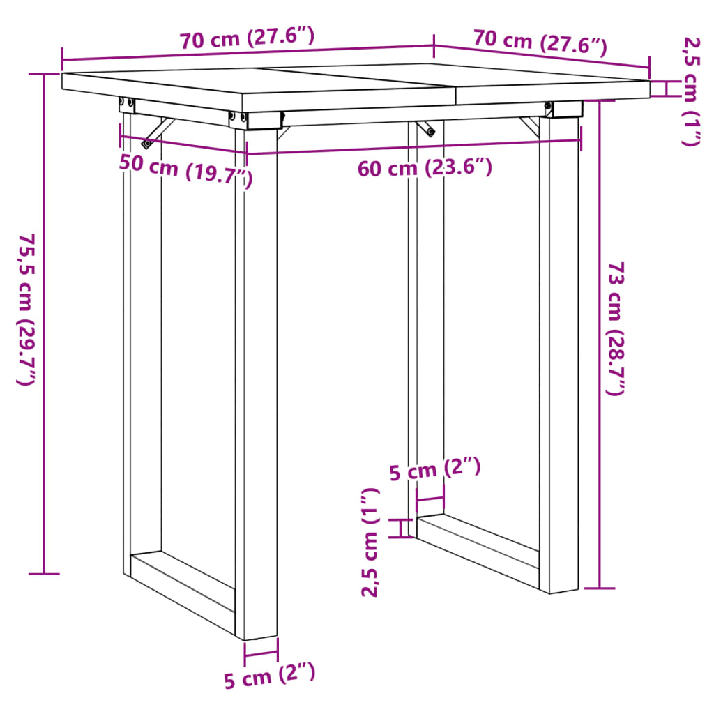 vidaXL Eettafel O-frame 70x70x75,5 cm massief grenenhout en gietijzer