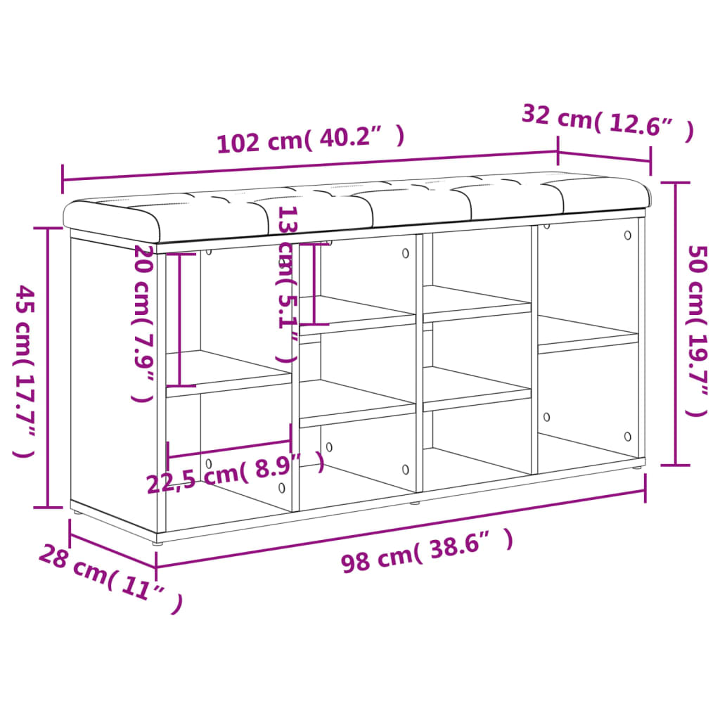 vidaXL Schoenenbank 102x32x50 cm bewerkt hout bruin eikenkleur