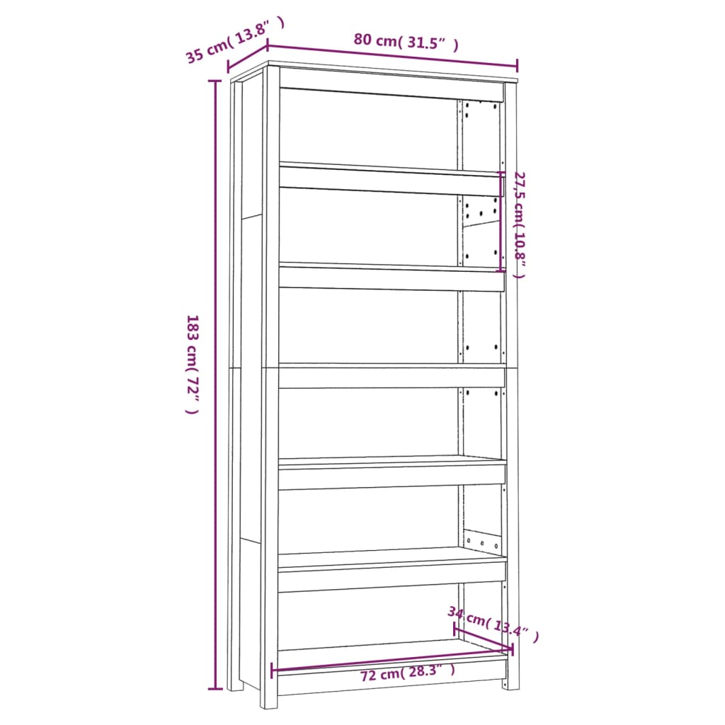 vidaXL Boekenkast 80x35x183 cm massief grenenhout wit