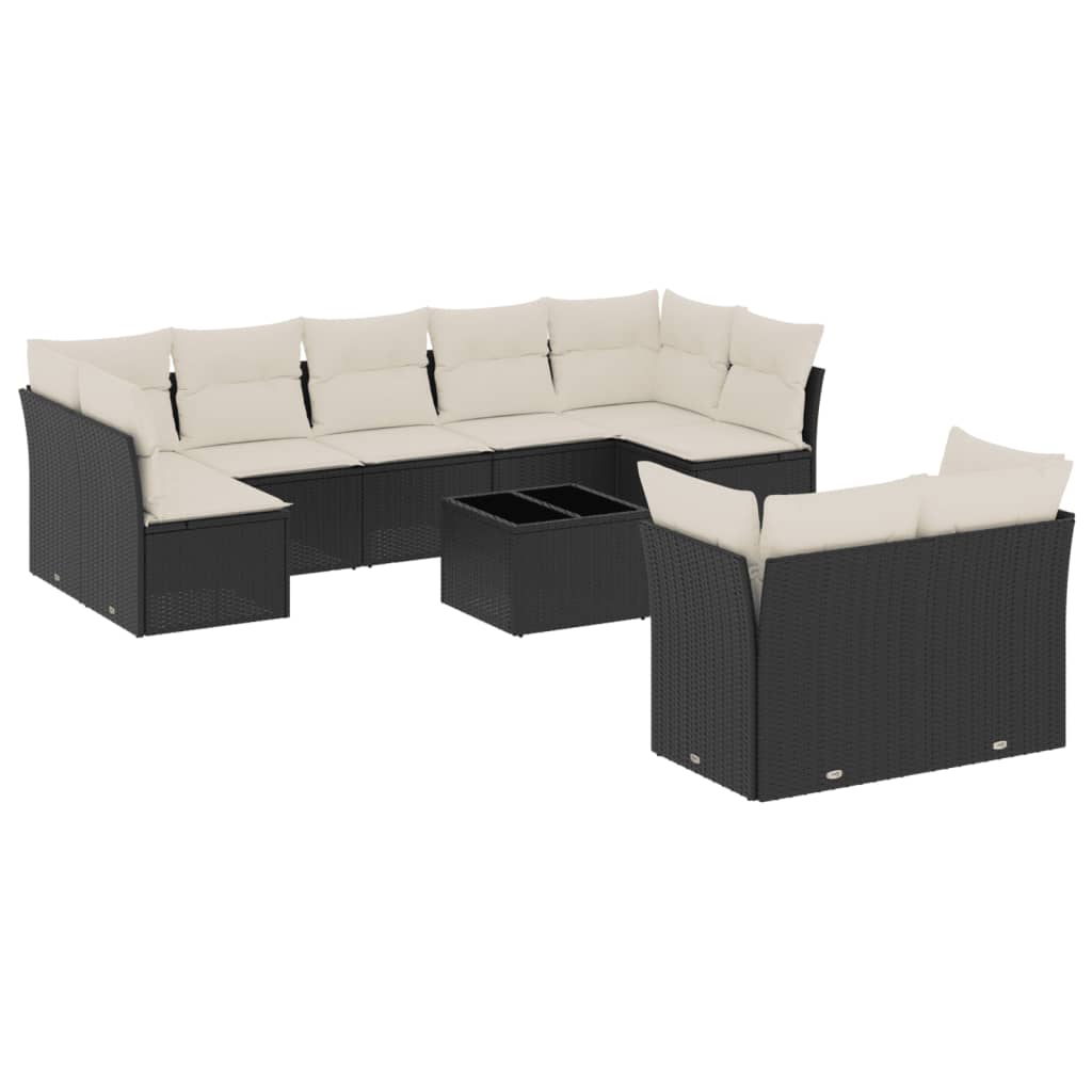 vidaXL 10-delige Loungeset met kussens poly rattan zwart