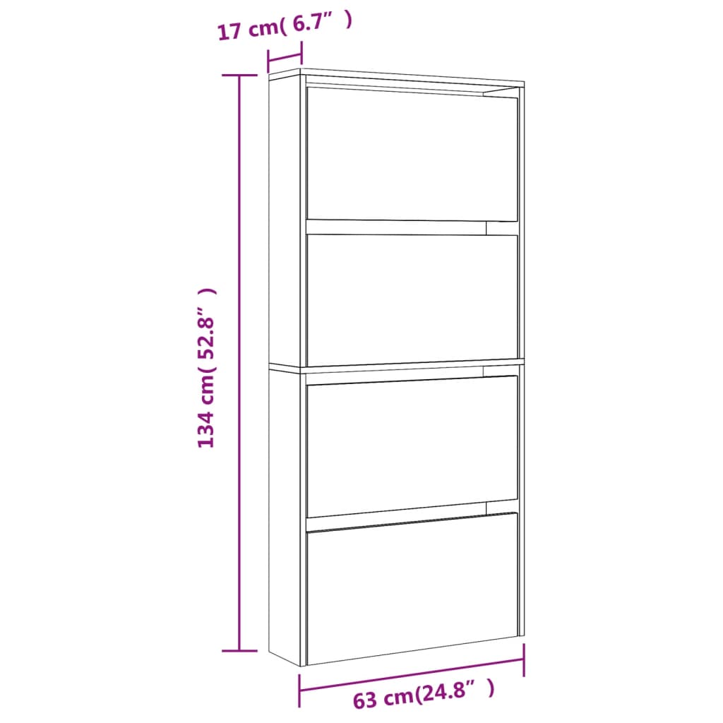 vidaXL Schoenenkast met spiegel 4-laags 63x17x134 cm zwart