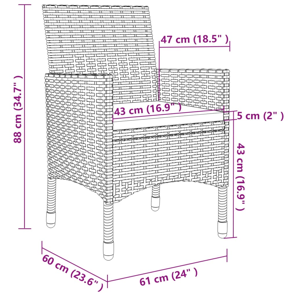 vidaXL 7-delige Tuinset met kussens poly rattan zwart