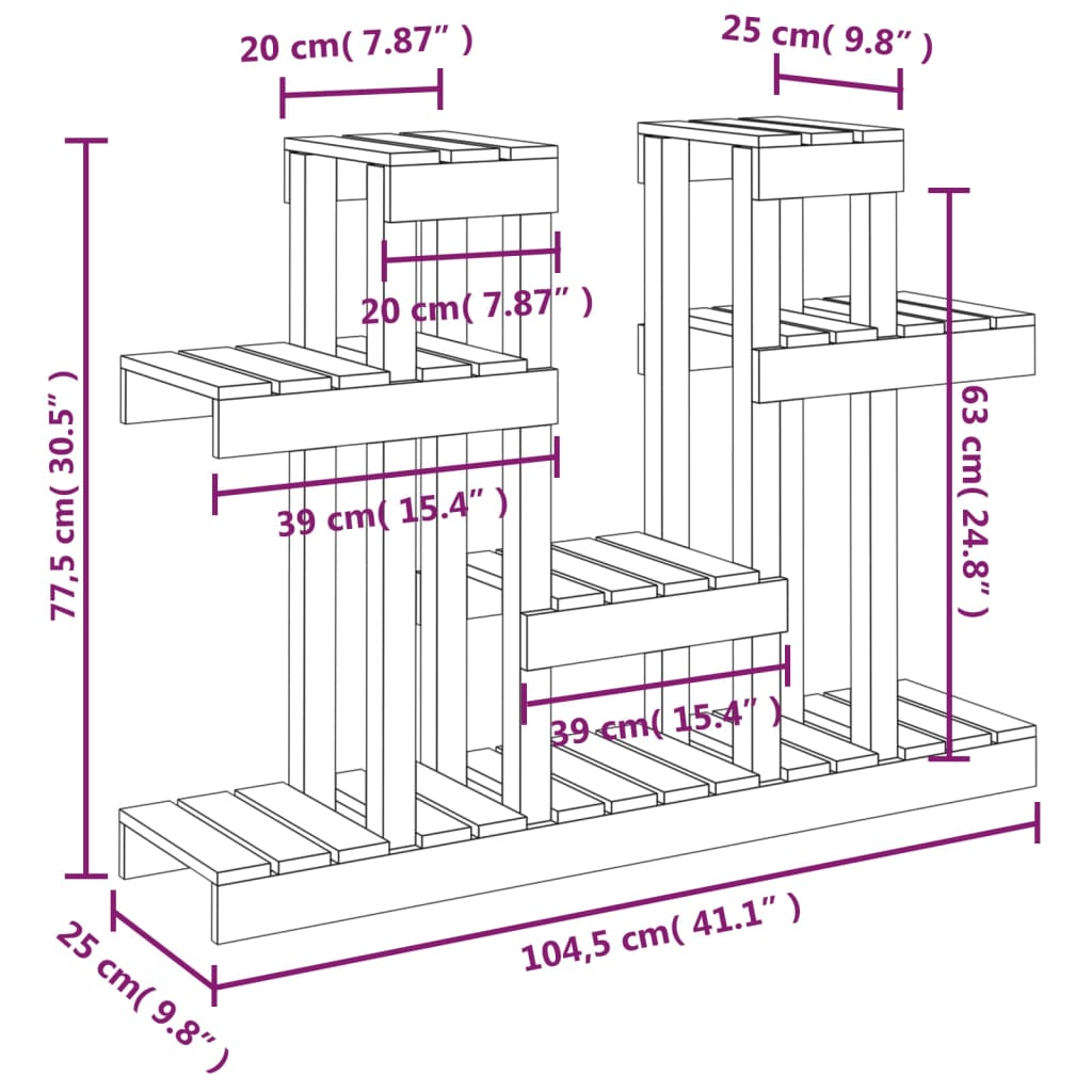 vidaXL Plantenstandaard 104,5x25x77,5 cm massief grenenhout