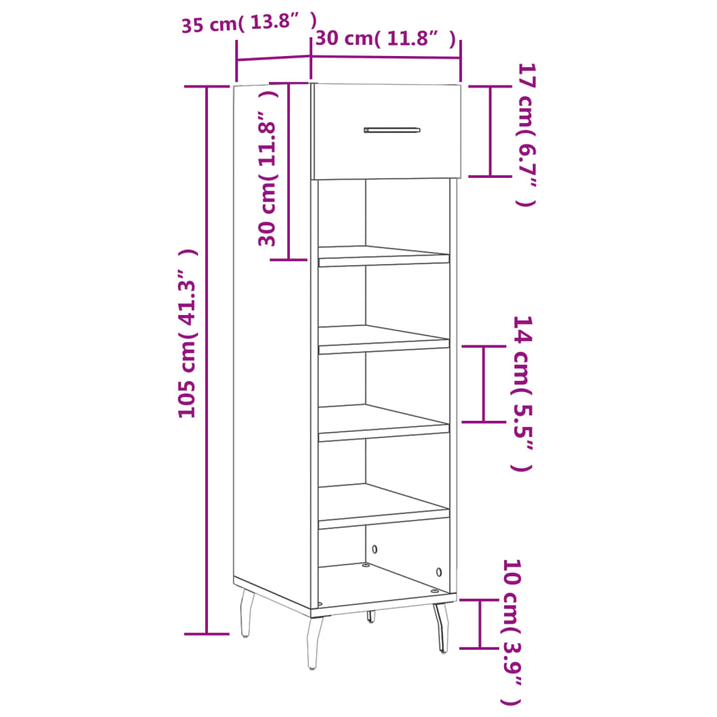 vidaXL Schoenenkast 30x35x105 cm bewerkt hout zwart