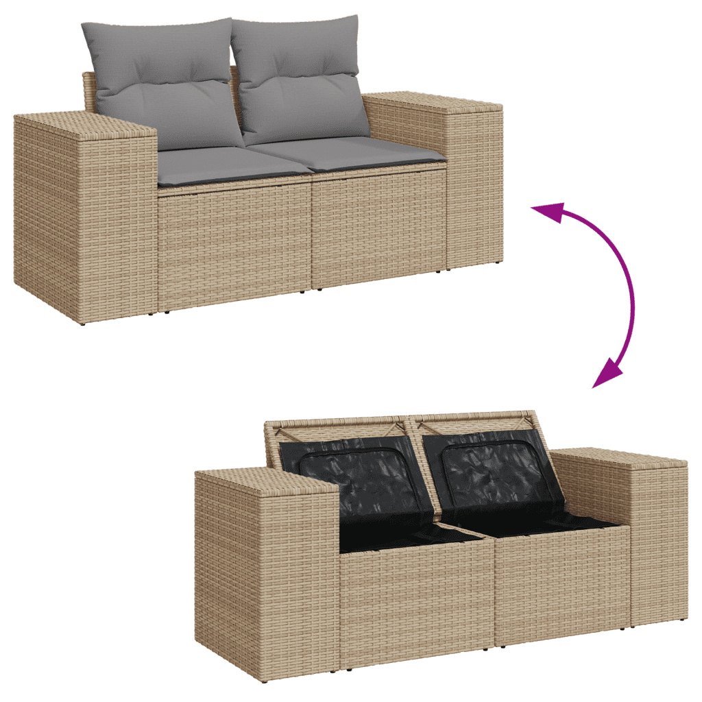 vidaXL 10-delige Loungeset met kussens poly rattan beige