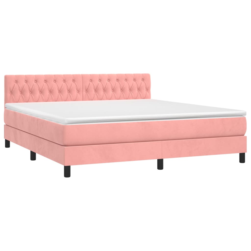 vidaXL Boxspring met matras en LED fluweel roze 160x200 cm