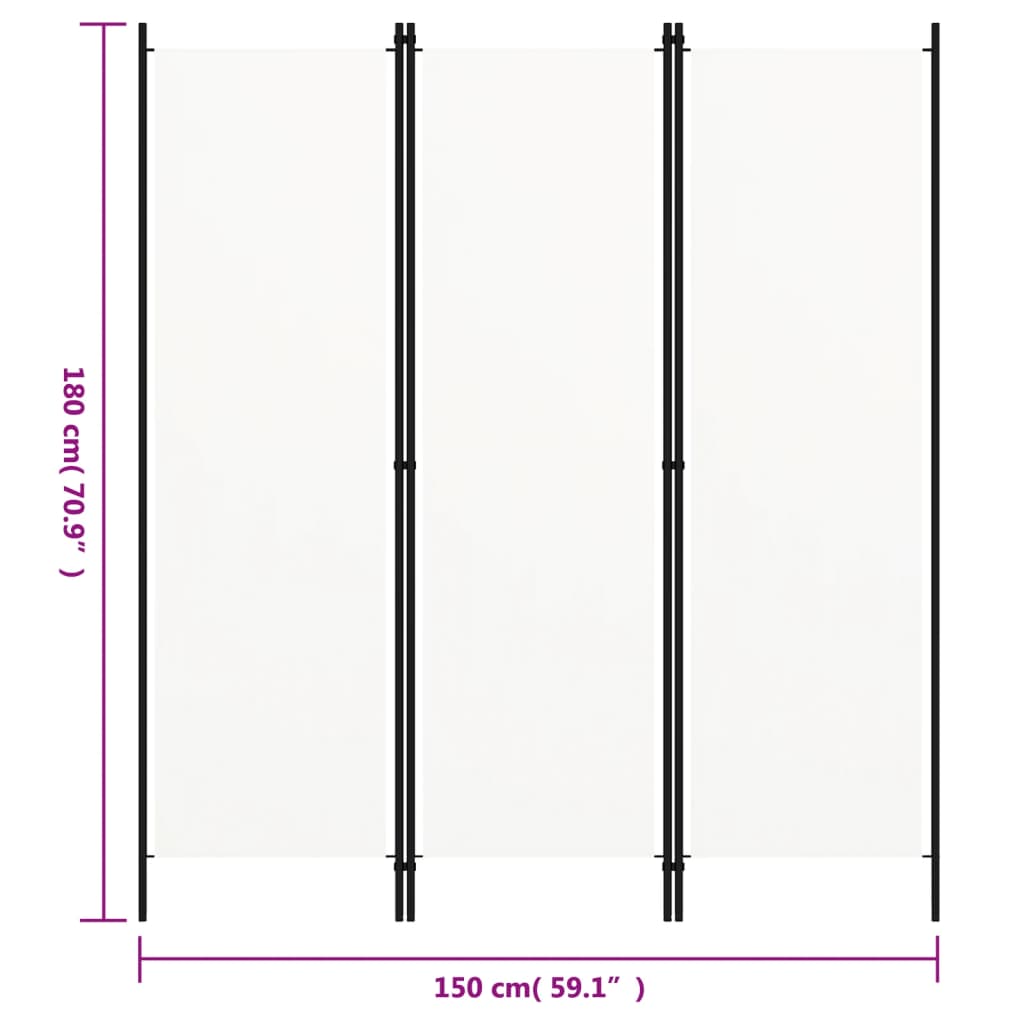 vidaXL Kamerscherm met 3 panelen 150x180 cm wit