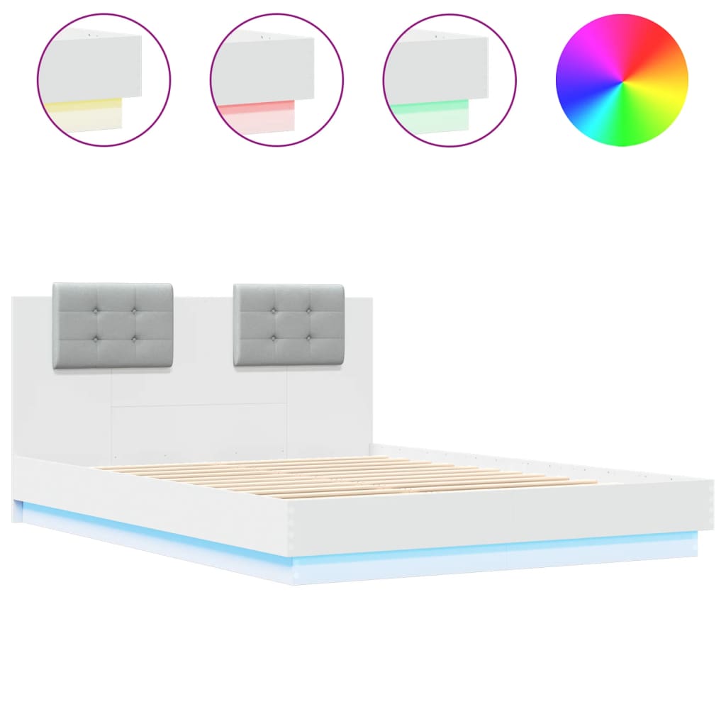 vidaXL Bedframe met hoofdeinde en LED-verlichting wit 150x200 cm