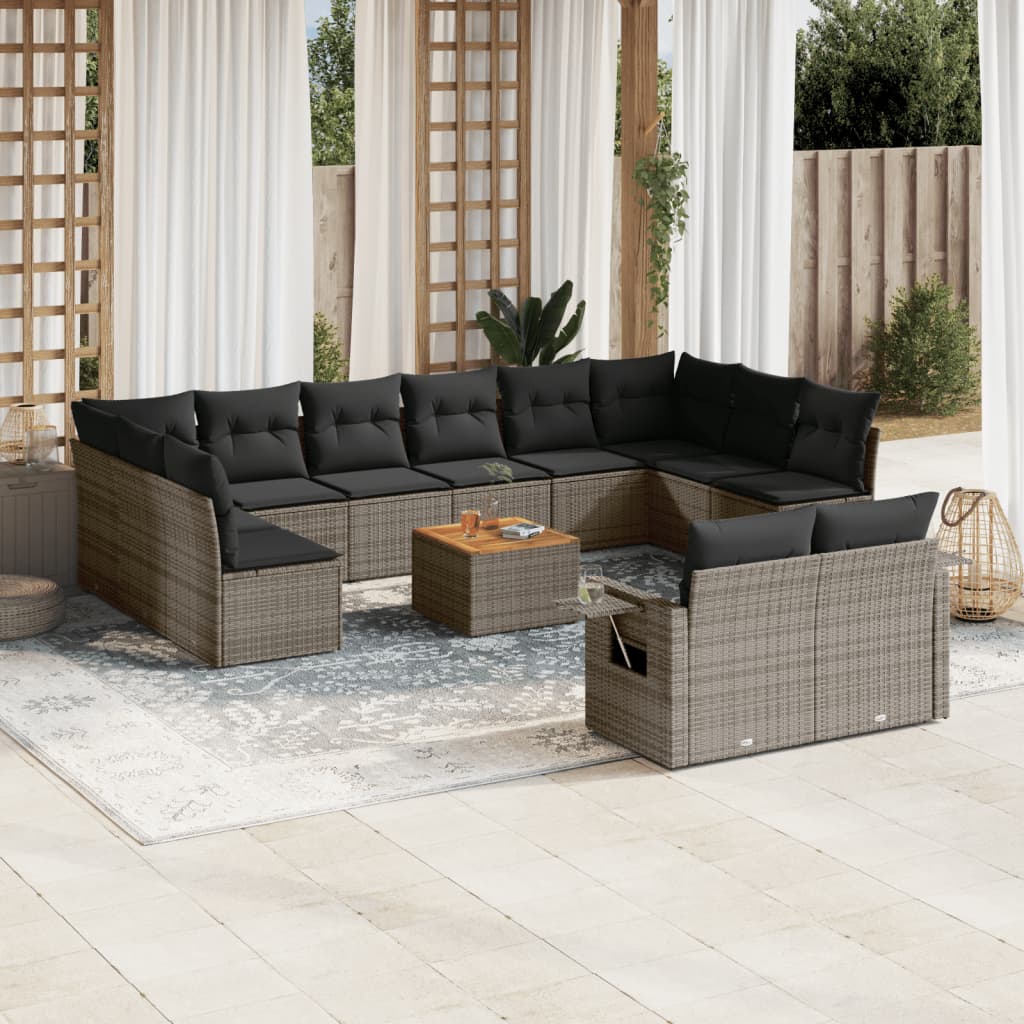 vidaXL 13-delige Loungeset met kussens poly rattan grijs