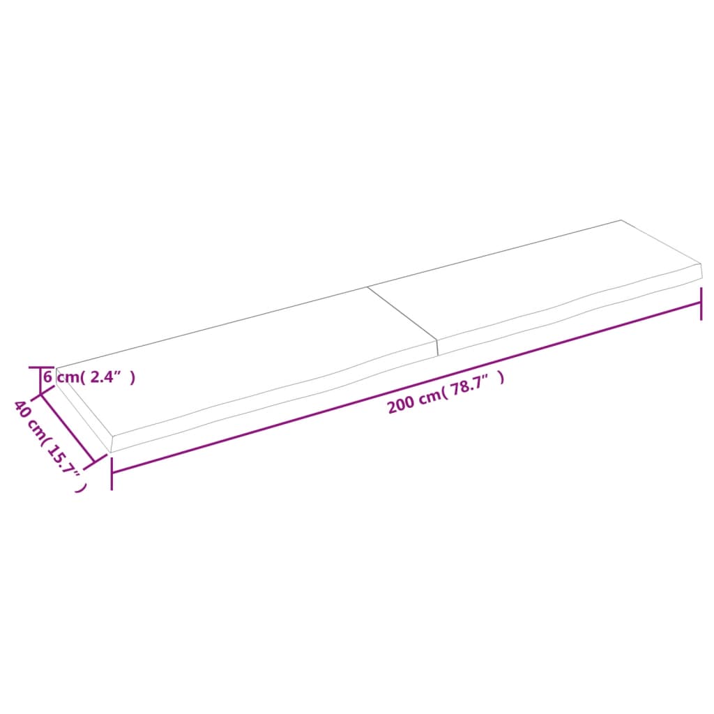 vidaXL Wastafelblad 200x40x(2-6) cm behandeld massief hout lichtbruin