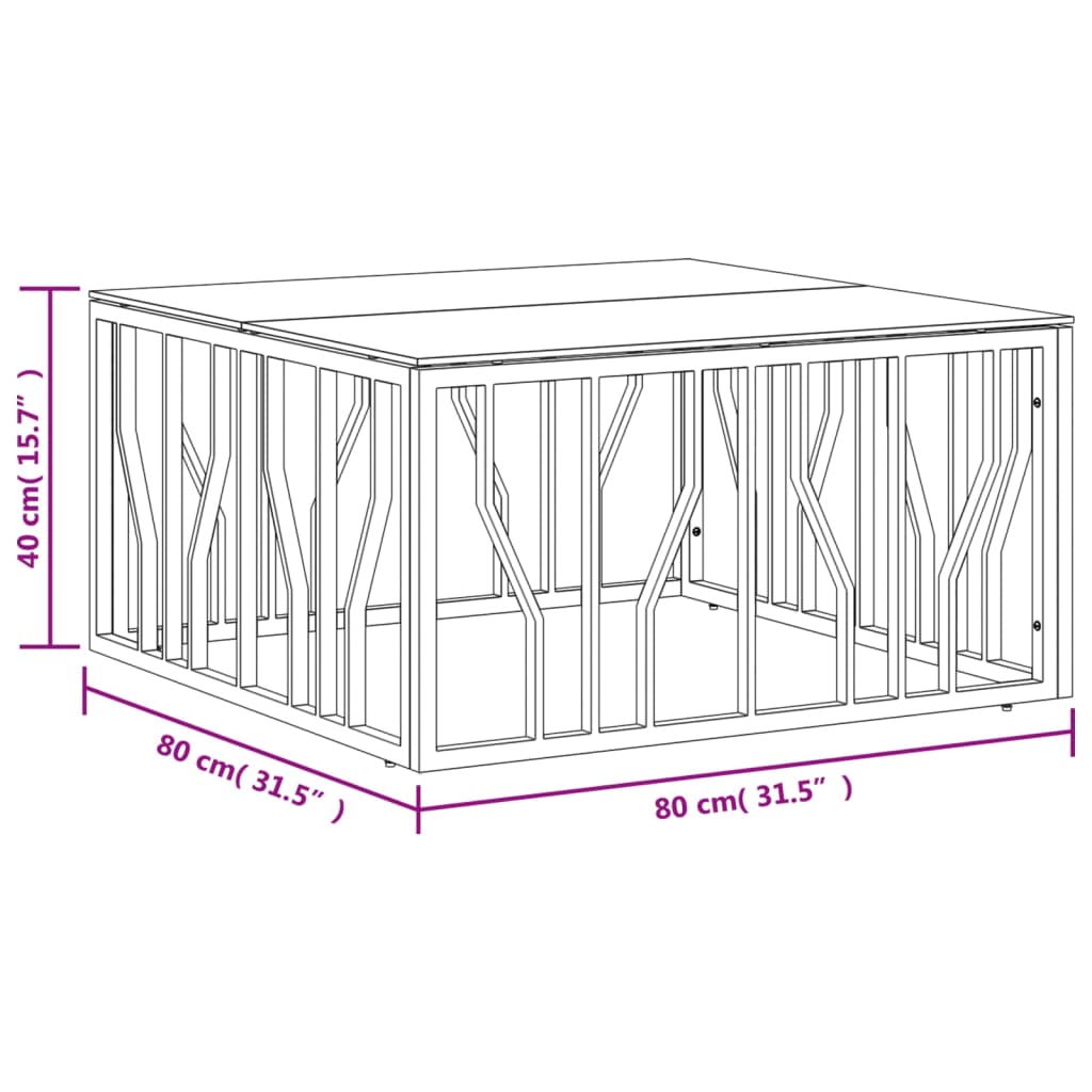 vidaXL Salontafel 80x80x40 cm roestvrij staal en glas zilverkleurig