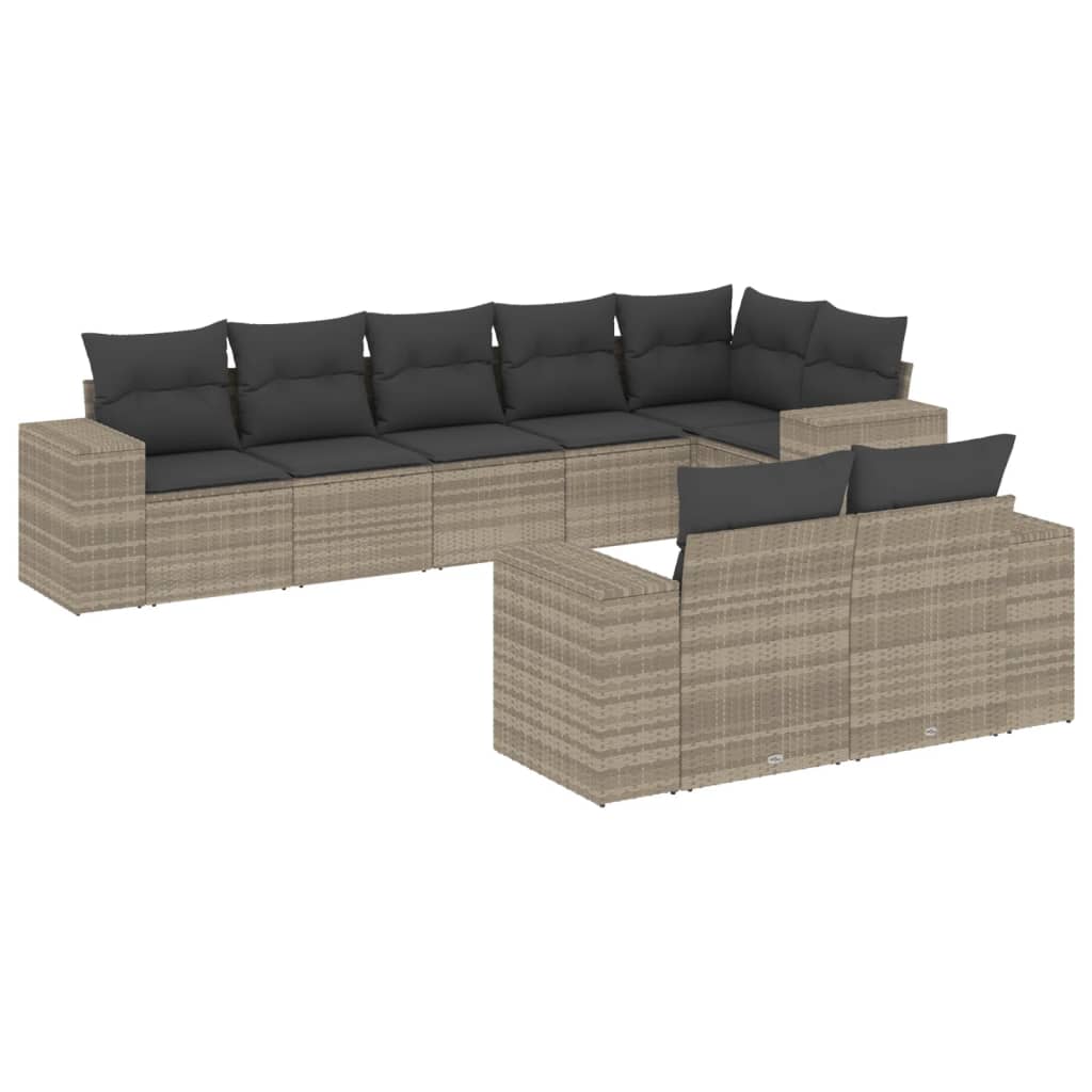 vidaXL 8-delige Loungeset met kussens poly rattan lichtgrijs