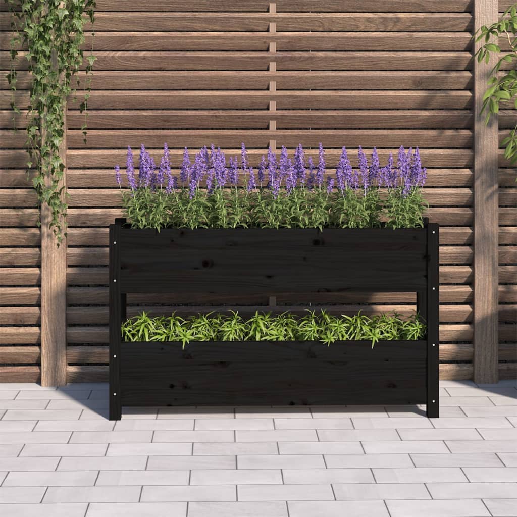 vidaXL Plantenbak 112x25x66 cm massief grenenhout zwart