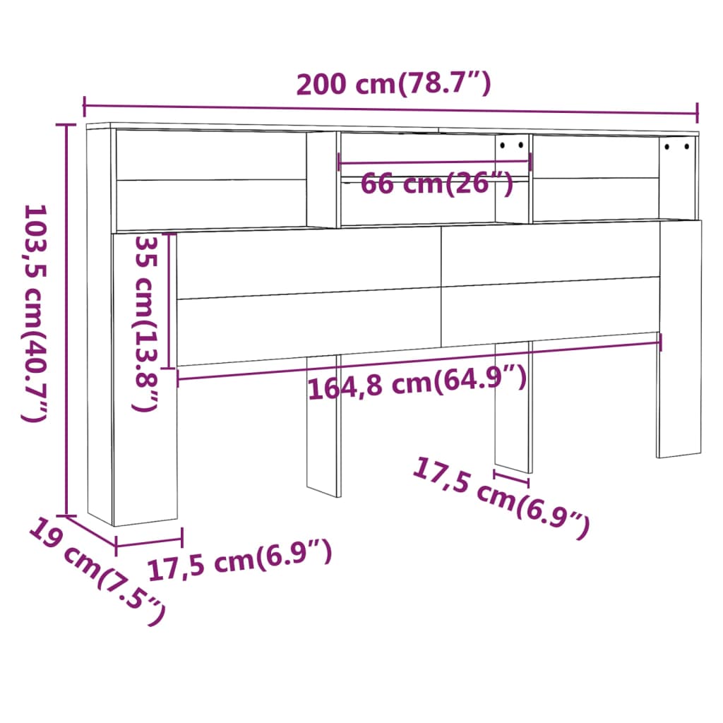 vidaXL Hoofdbordkast 200x19x103,5 cm sonoma eikenkleurig