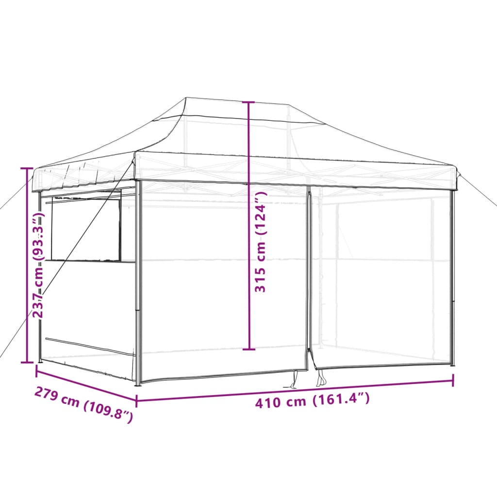 vidaXL Partytent inklapbaar pop-up met 4 zijwanden oranje