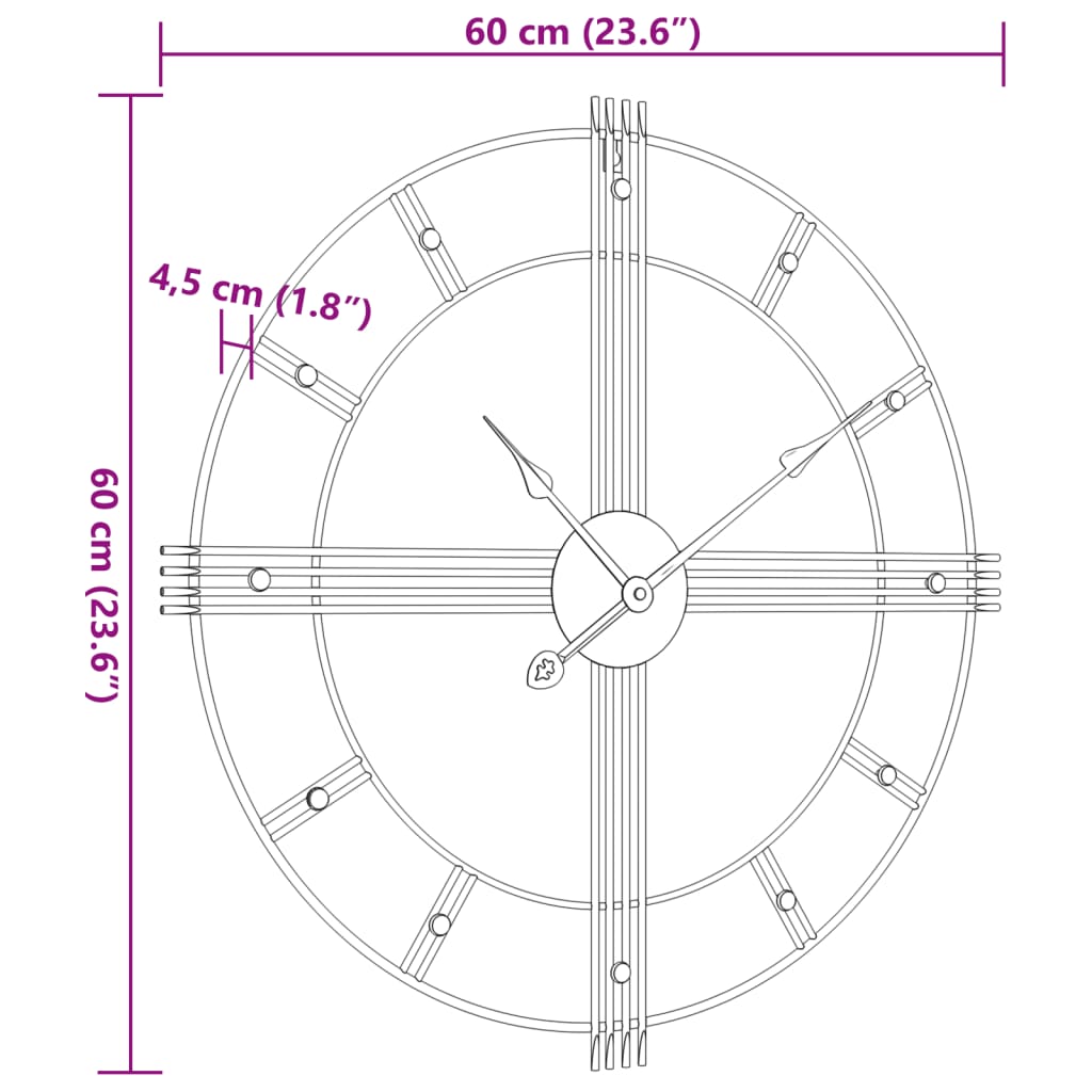 vidaXL Wandklok Ø60 cm ijzer zwart