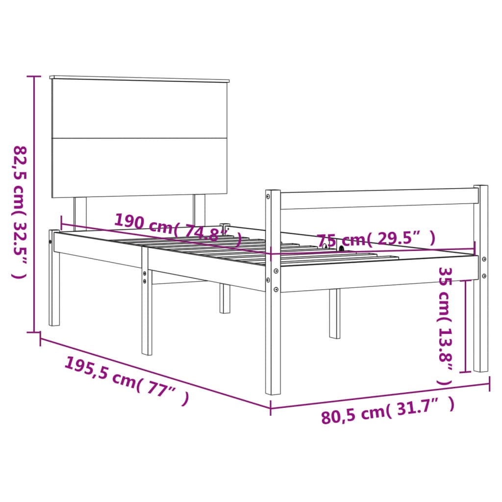 vidaXL Seniorenbed met hoofdbord massief hout wit