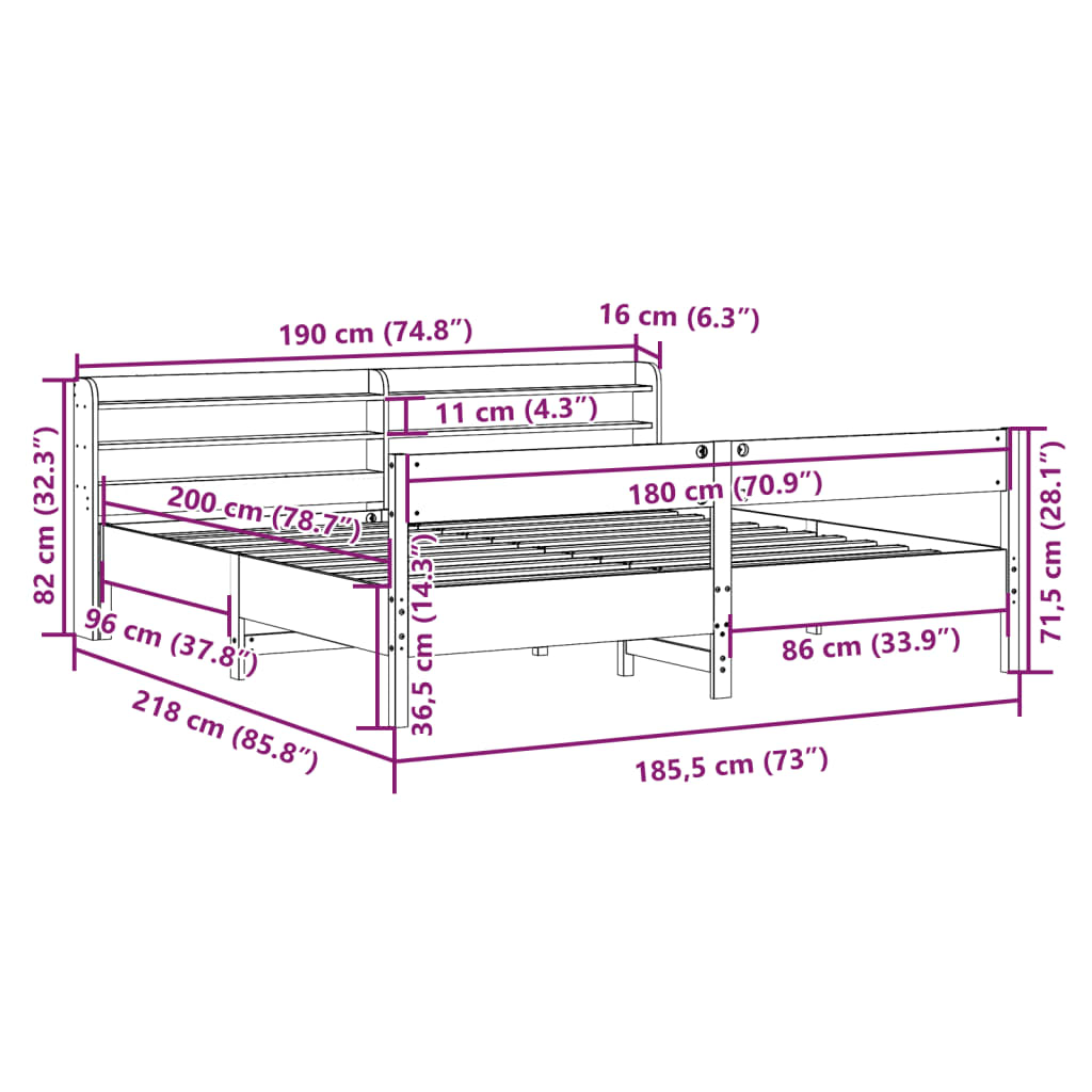 vidaXL Bedframe zonder matras massief grenenhout wit 180x200 cm