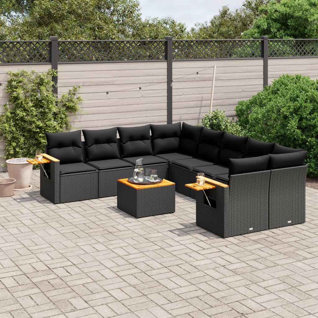 vidaXL 9-delige Loungeset met kussens poly rattan zwart