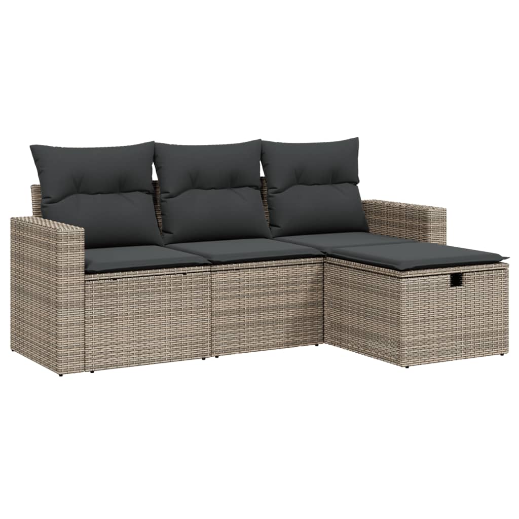 vidaXL 4-delige Loungeset met kussens poly rattan grijs