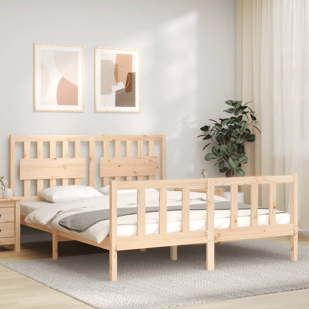 vidaXL Bedframe met hoofdbord massief hout 160x200 cm