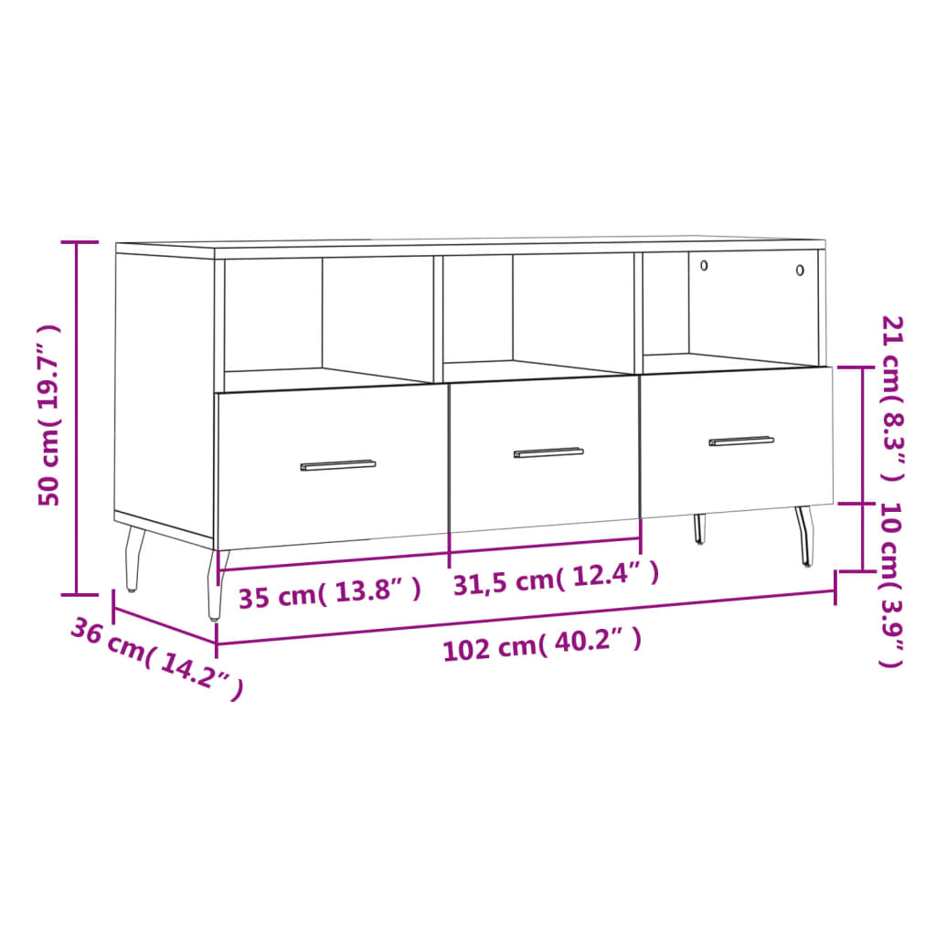 vidaXL Tv-meubel 102x36x50 cm bewerkt hout betongrijs