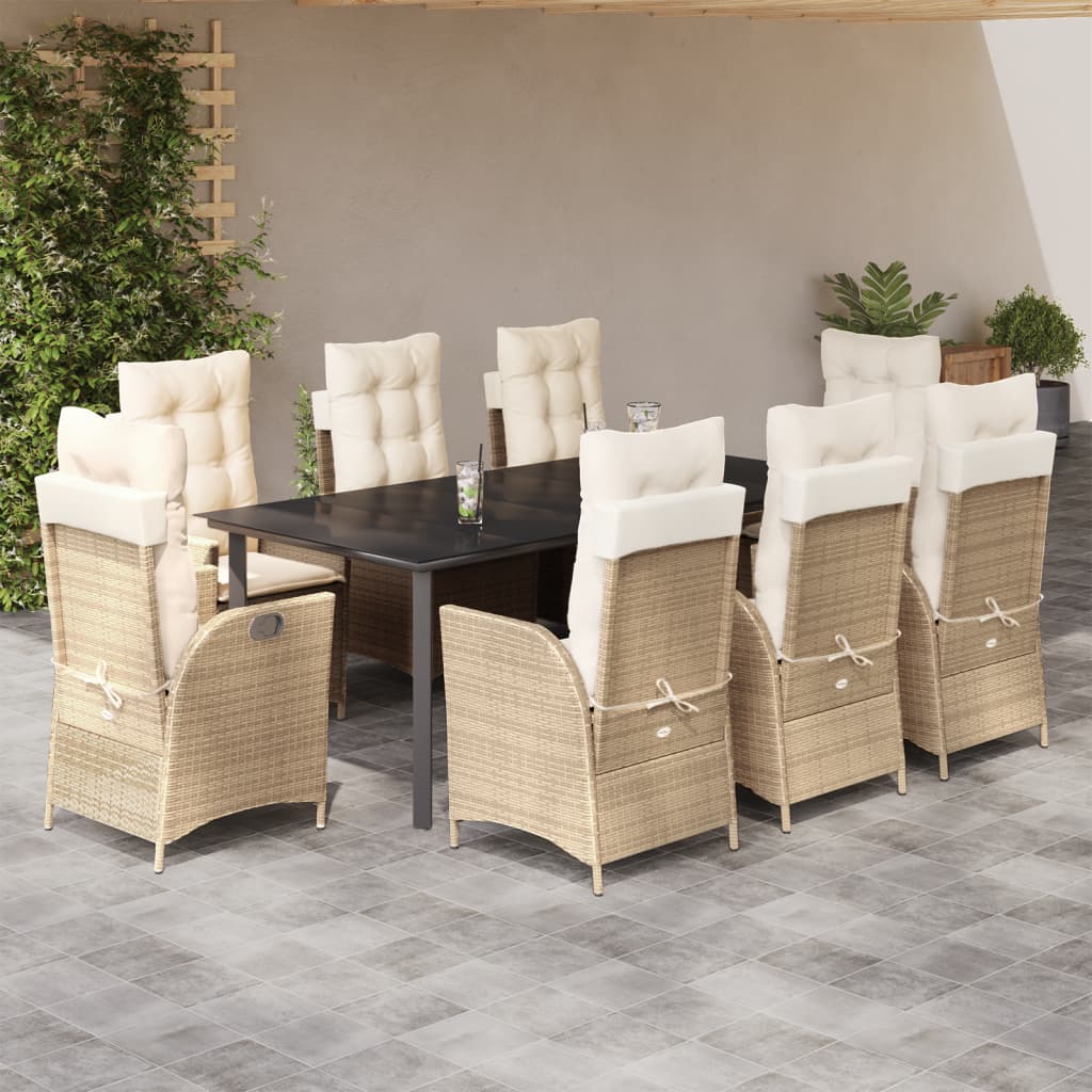 vidaXL 9-delige Tuinset met kussens poly rattan beige