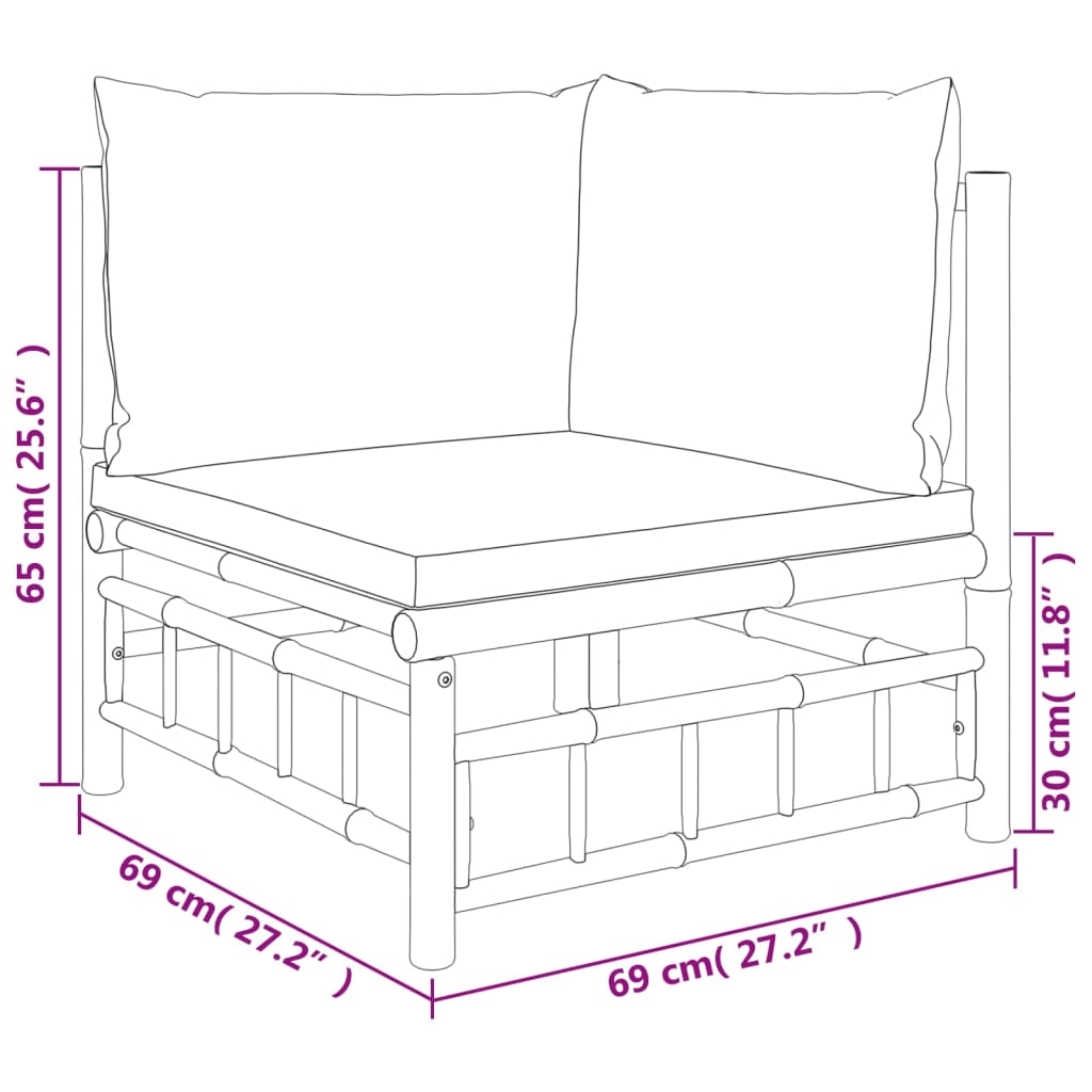 vidaXL 9-delige Loungeset met kussens bamboe crèmewit