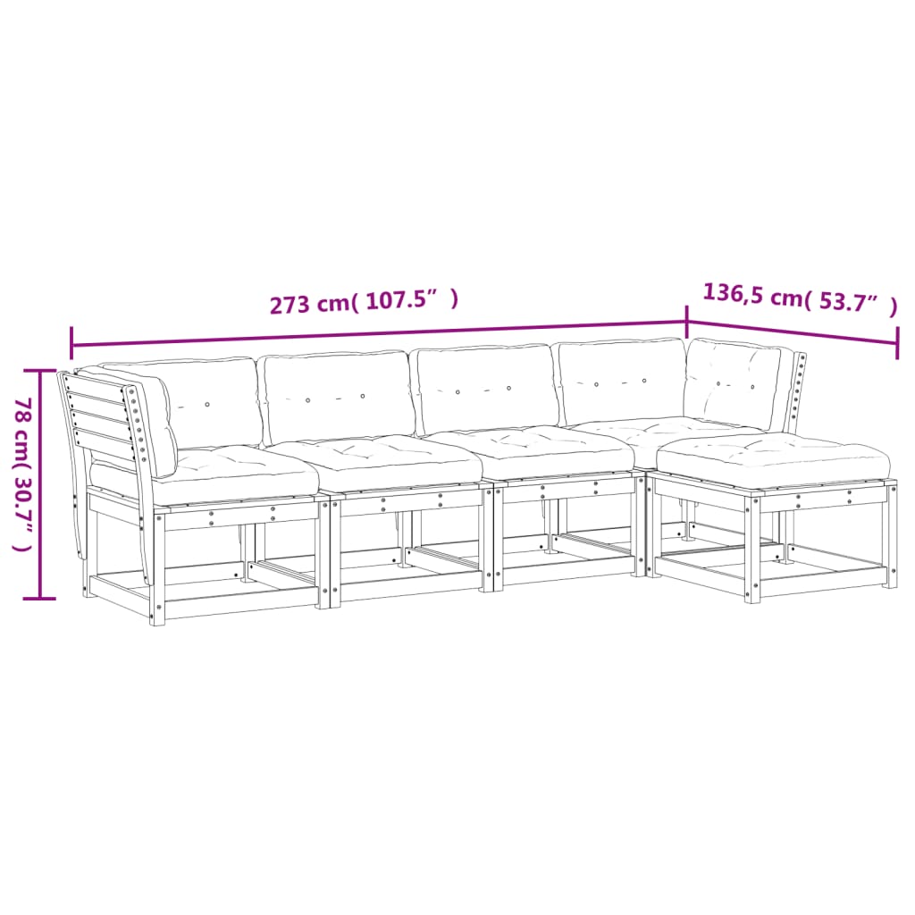 vidaXL 5-delige Loungeset met kussens massief douglashout