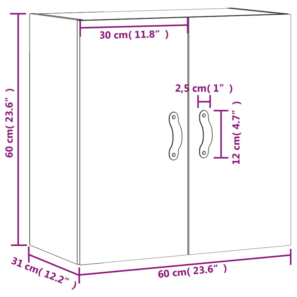 vidaXL Wandkast 60x31x60 cm bewerkt hout grijs sonoma eikenkleurig