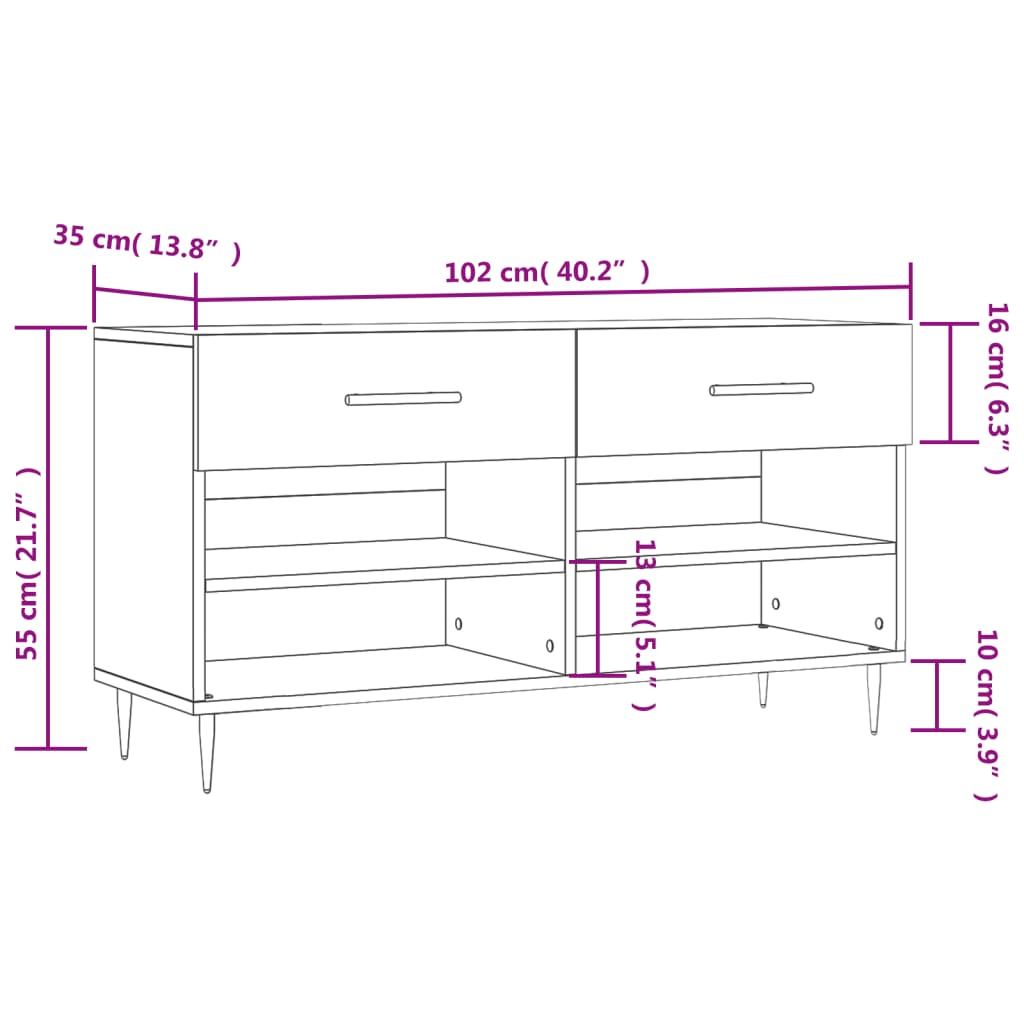 vidaXL Schoenenbank 102x35x55 cm bewerkt hout betongrijs