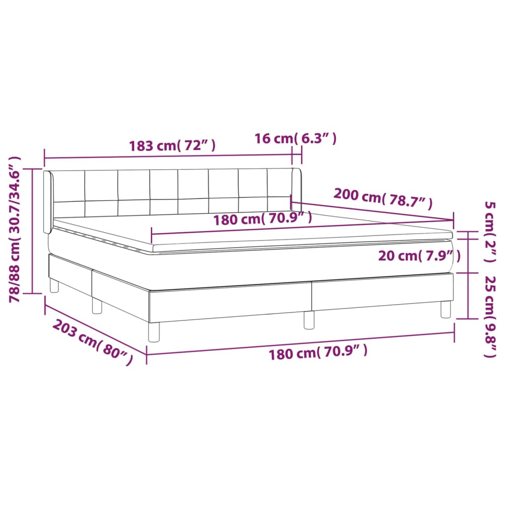 vidaXL Boxspring met matras fluweel lichtgrijs 180x200 cm