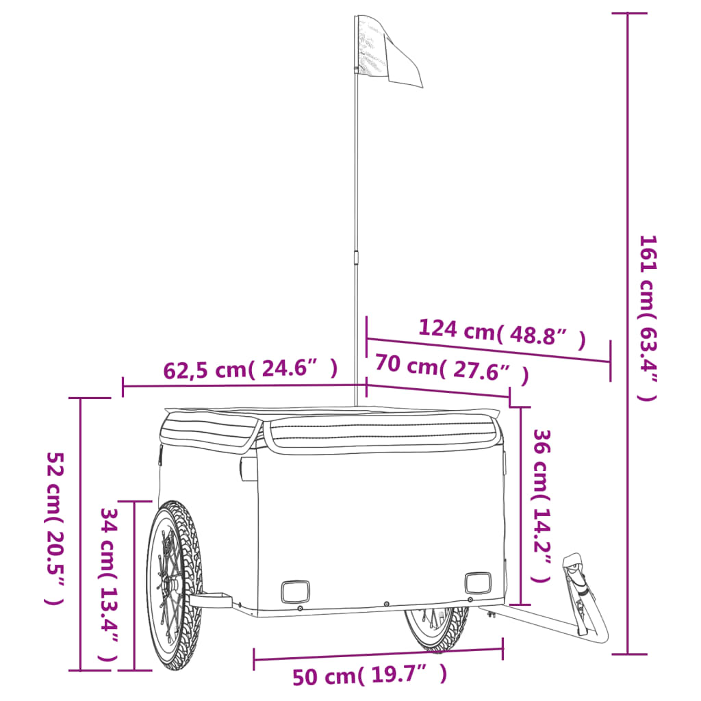 vidaXL Fietstrailer 45 kg ijzer zwart