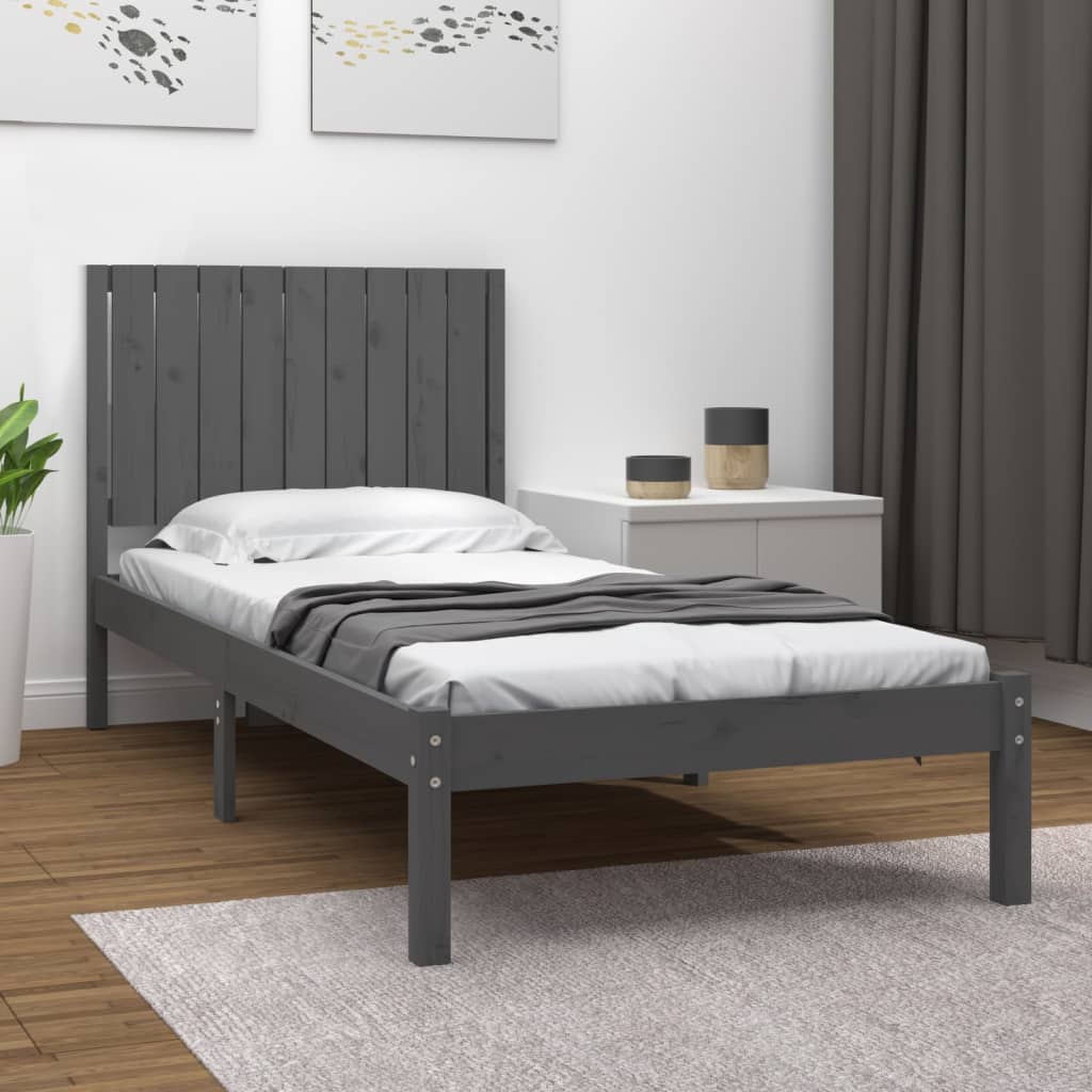 vidaXL Bedframe massief grenenhout grijs 90x200 cm