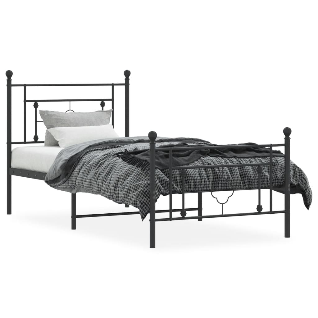 vidaXL Bedframe met hoofd- en voeteneinde metaal zwart 100x190 cm