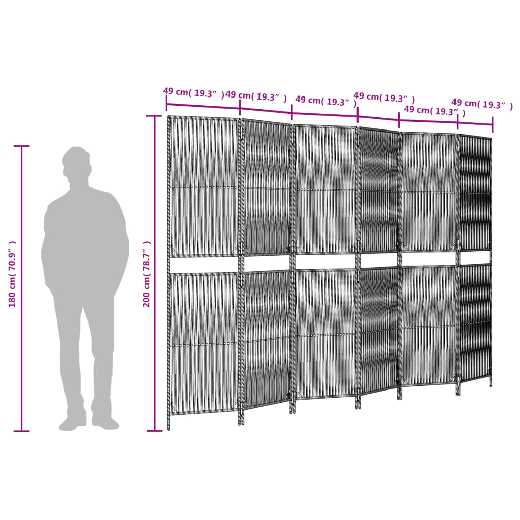 vidaXL Kamerscherm 6 panelen poly rattan bruin