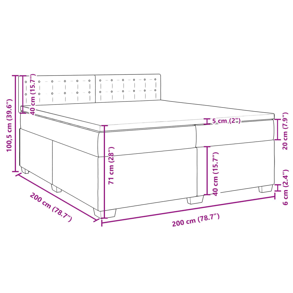 vidaXL Boxspring met matras stof taupe 200x200 cm