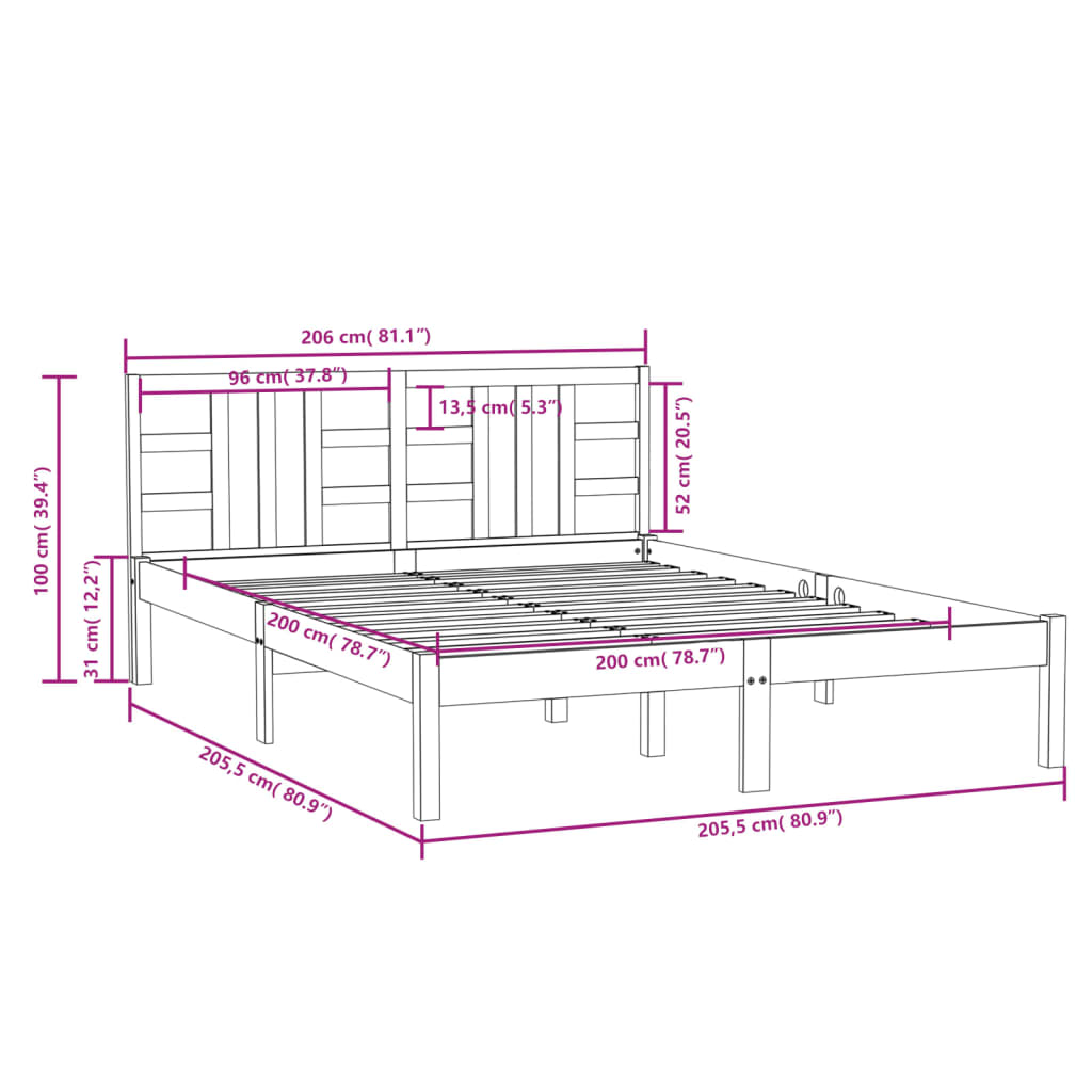 vidaXL Bedframe massief hout 200x200 cm