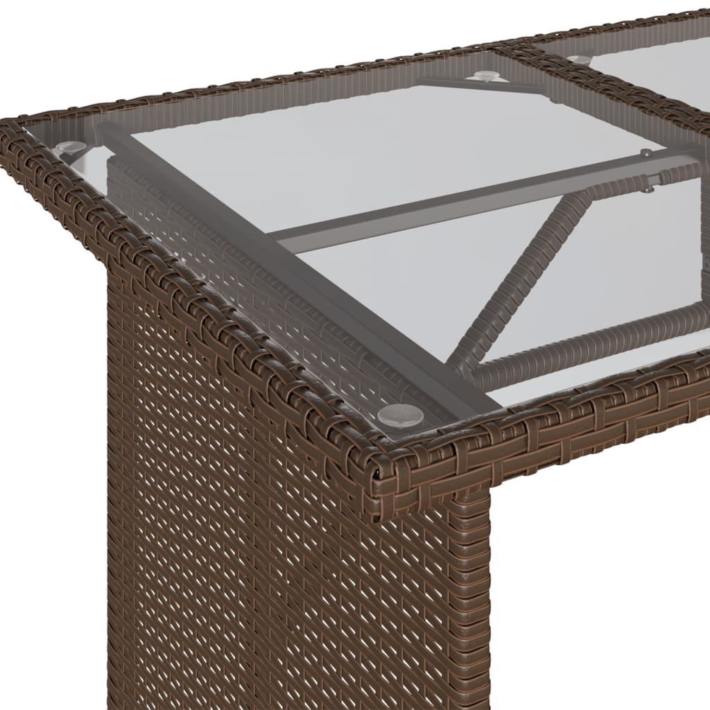 vidaXL Tuintafel met glazen blad 110x68x70 cm poly rattan bruin