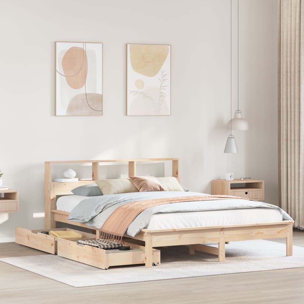 vidaXL Bed met boekenkast zonder matras massief grenenhout 140x190 cm